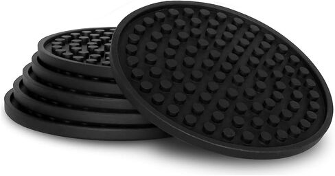 Barvivo Silicone Coasters with Holder Set of 8 - Cup Coasters for Indoor and Outdoor, Perfect Durable Coaster for Tabletop Protection, Anti Slip, Suitable for All Drinks & Table Types - Black in Saudi Arabia