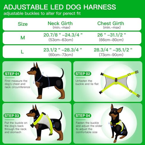 ChalkLit Light Up Dog Harness، عاكس Led Dog Harness يتوهج في الظلام للمشي ليلاً، سترة أمان للكلاب مضاءة قابلة للشحن عبر USB للكلاب المتوسطة، شبكة ناعمة قابلة للتعديل بدون سحب (أخضر، كبير) in Saudi Arabia