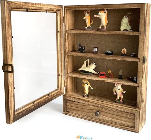 Shadow Box Frame with Drawers, 11" X 16" Large Deep Shadow Box Display Case with 3 Removable Shelves ，for Displaying Photo Souvenir Bouquet Collection (Carbonized ) in Saudi Arabia