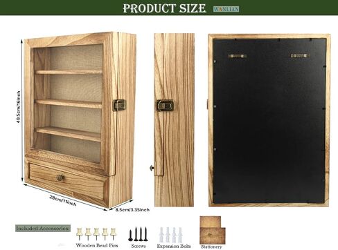 Shadow Box Frame with Drawers, 11" X 16" Large Deep Shadow Box Display Case with 3 Removable Shelves ，for Displaying Photo Souvenir Bouquet Collection (Carbonized ) in Saudi Arabia