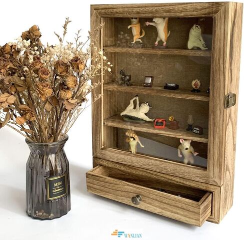 Shadow Box Frame with Drawers, 11" X 16" Large Deep Shadow Box Display Case with 3 Removable Shelves ，for Displaying Photo Souvenir Bouquet Collection (Carbonized ) in Saudi Arabia
