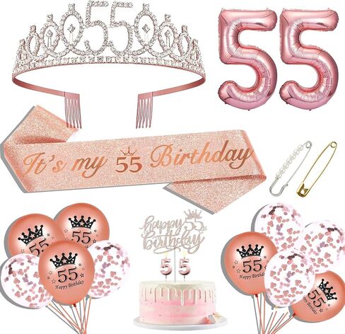 21st Birthday Gifts for Her, 21st Birthday Sash, 21st Birthday Tiara, 21st Birthday Cake Topper, Balloons, Pin and Candle Set, Rose Gold in Saudi Arabia