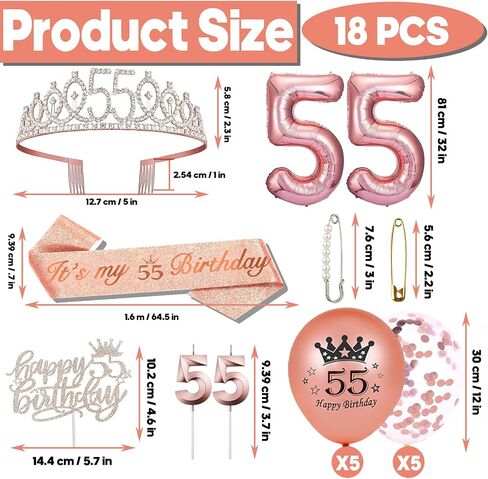 21st Birthday Gifts for Her, 21st Birthday Sash, 21st Birthday Tiara, 21st Birthday Cake Topper, Balloons, Pin and Candle Set, Rose Gold in Saudi Arabia