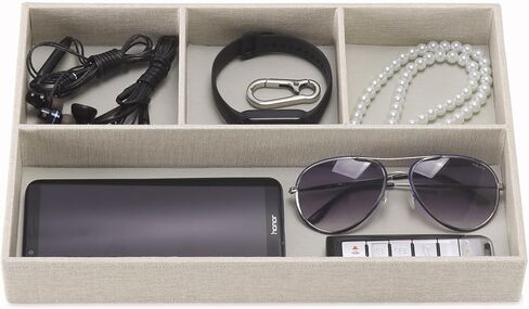 Desktop Storage Organizer, Nightstand or Dresser Organizer, Valet Tray, Entry Table Organizer, Dresser Organizer, 4 Compartments,PU Leather Drawer Storage Organizer Decorative Trays. (Gray) in Saudi Arabia