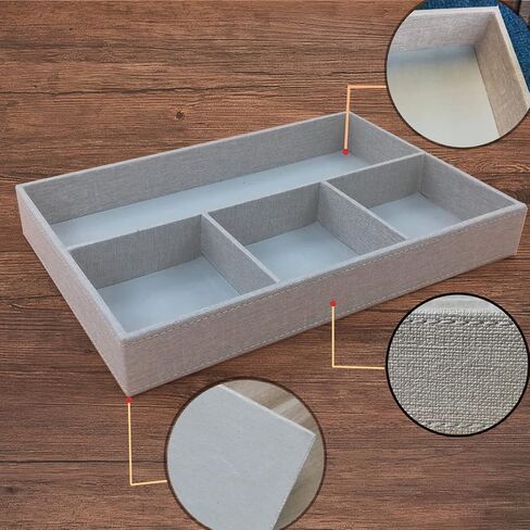 Desktop Storage Organizer, Nightstand or Dresser Organizer, Valet Tray, Entry Table Organizer, Dresser Organizer, 4 Compartments,PU Leather Drawer Storage Organizer Decorative Trays. (Gray) in Saudi Arabia