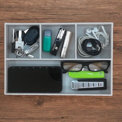 Desktop Storage Organizer, Nightstand or Dresser Organizer, Valet Tray, Entry Table Organizer, Dresser Organizer, 4 Compartments,PU Leather Drawer Storage Organizer Decorative Trays. (Gray) in Saudi Arabia