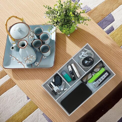 Desktop Storage Organizer, Nightstand or Dresser Organizer, Valet Tray, Entry Table Organizer, Dresser Organizer, 4 Compartments,PU Leather Drawer Storage Organizer Decorative Trays. (Gray) in Saudi Arabia