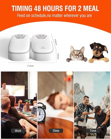 جهاز تغذية القطط الرطب الاوتوماتيكي بمؤقت ذكي لمدة 1-48 ساعة مع شاشة LED لقطتين، موزع طعام الحيوانات الاليفة الجاف او شبه الرطب للقطط والجراء in Kuwait