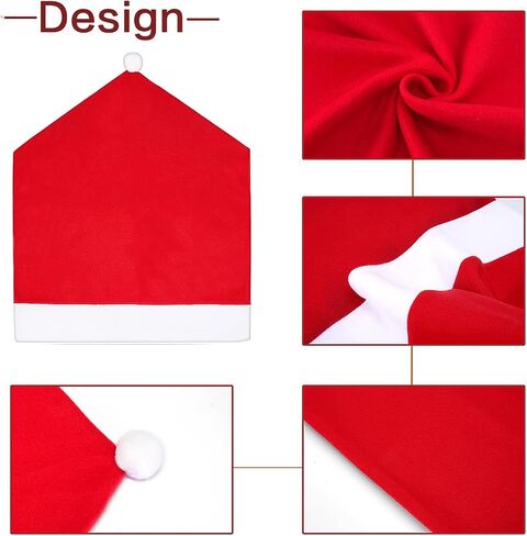 acomeplsz Christmas Chair Covers，4PCS Santa Claus Hat Slipcover Red Xmas Chair Back Cover for Christmas Decorations in Saudi Arabia