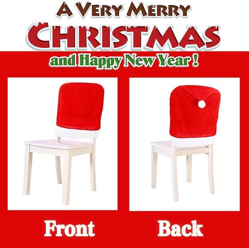 acomeplsz Christmas Chair Covers，4PCS Santa Claus Hat Slipcover Red Xmas Chair Back Cover for Christmas Decorations in Saudi Arabia