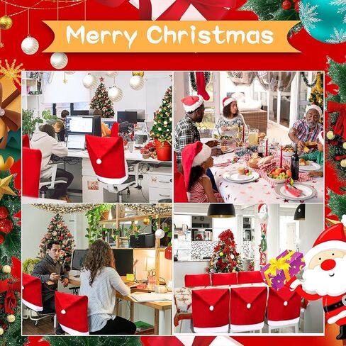 acomeplsz Christmas Chair Covers，4PCS Santa Claus Hat Slipcover Red Xmas Chair Back Cover for Christmas Decorations in Saudi Arabia
