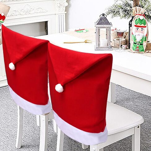 acomeplsz Christmas Chair Covers，4PCS Santa Claus Hat Slipcover Red Xmas Chair Back Cover for Christmas Decorations in Saudi Arabia
