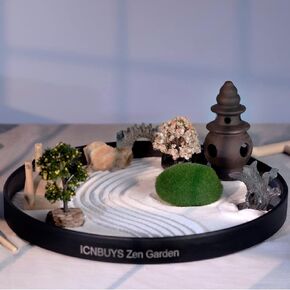 مجموعة مباخر يابانية من ICNBUYS Zen Garden مع جسر القارب مع مشعل مجاني ودفع علبة قاعدة قلم رمل بقطر 9.4 بوصة