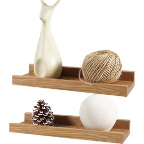 Recogwood 20 Inch Floating Shelves Wall Mounted Set of 2, Solid Oak Wood Shelf for Decor and Storage, Picture Ledge for Bedroom Bathroom Living Room Kitchen, 20 * 4 * 1.5