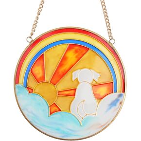 Dog Memorial Gifts for Loss of Dog, Stained Glass Round Rainbow Bridge Dog Sympathy Gift, Handcrafted Dog Window Hangings,Garden Suncatchers, Pet Loss Gifts For Christmas, Thanksgiving, Mothers Day in Saudi Arabia