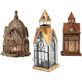 مجموعة من 3 فوانيس شموع زجاجية ومعدنية - منازل معمارية اوروبية كلاسيكية in Kuwait