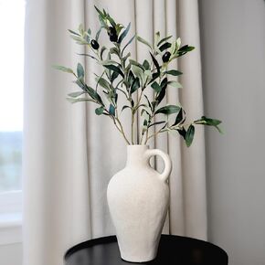 Luxurious Textured Black Vase Set, 10 Inch Tall Vase, Includes 22 Inches Olive Branches for Vases, Medium Artificial Topiaries Fake Plants for Home Office Desk Farmhouse Room Decor