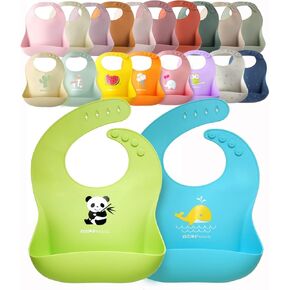2-Pack Waterproof Silicone Baby Bib Lightweight Comfortable Easy-Wipe Clean (Light Pink/Purple, Small) in Kuwait