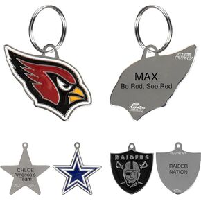 NFL Kansas City Chiefs Engraving Pet ID Tags in 32 Team Logo Shapes Personalized Dog Tags and Cat Tags with 3 Lines of Customizable Text for Tracking & Safety. Stainless Steel Pet ID Tracking Tags