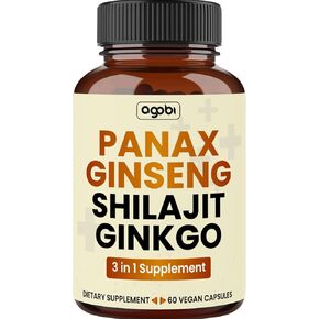 مكمل أجوبي باناكس الجينسنغ مع الشيلاجيت والجنكة - 60 كبسولة نباتية - تركيبة مركزة للغاية لإنتاج الطاقة وصحة الدماغ والتركيز ودعم التركيز - خالية من الغلوتين وغير معدلة وراثيًا in Kuwait