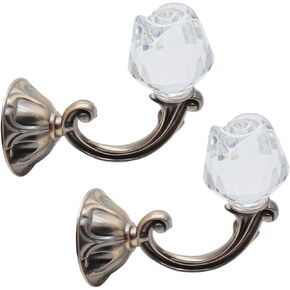 Xiaoyztan Crystal Rose Head Curtain Tiebacks Drapery Holdbacks Multifunctional Decorative Wall Mount Hooks (BrzoneTone, Pack of 2 Pcs)