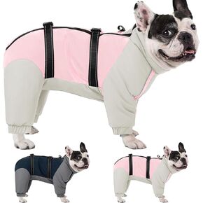 KOESON Four Legged Dog Winter Coat, Warm Small Dog Jacket Dog Coats with Adjustable Buckles, Turtleneck Windproof Dog Fleece Jackets Reflective Fullbody Dog Snowsuit Puffer Coat Blue Grey M