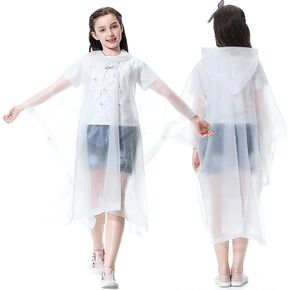 Rain Ponchos for Kids, 2 Pack Raincoats with Drawstring Hood for Boys Girls, Emergency Rain Jacket for Outdoor
