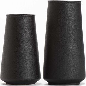 Ceramic Flower Vase Set 2 - Large Small Modern Art Vase for Centerpieces Decor, Fit for Dry Fresh Flower, Living Room Bedroom Kitchen Entryway Shelf Office Decor (Black) in Saudi Arabia