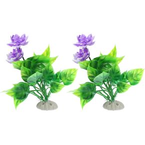 VOCOSTE 2pcs Fish Tank Aquarium Decorations Plants, Mini Aquarium Decorations PE Ceramics Plants for Aquarium Decorations, Purple 5.91"