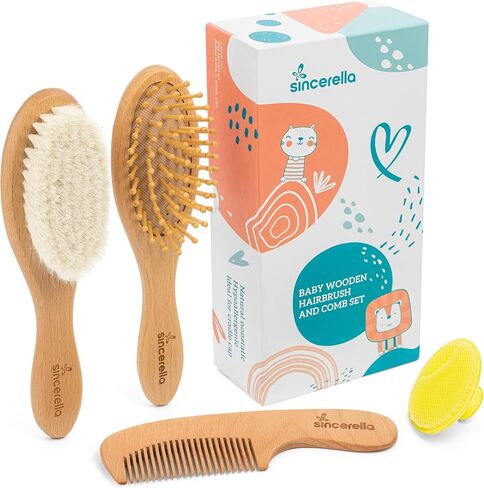 Baby Hair Brush and Comb Set for Newborn and Toddler Boy or Girl - Wooden Baby Hair Brush with Soft Goat Bristles for Cradle Cap in Saudi Arabia