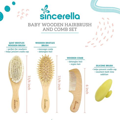 Baby Hair Brush and Comb Set for Newborn and Toddler Boy or Girl - Wooden Baby Hair Brush with Soft Goat Bristles for Cradle Cap in Saudi Arabia