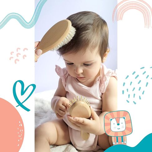 Baby Hair Brush and Comb Set for Newborn and Toddler Boy or Girl - Wooden Baby Hair Brush with Soft Goat Bristles for Cradle Cap in Saudi Arabia