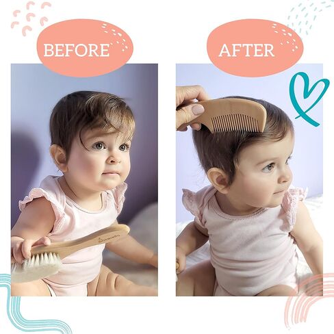 Baby Hair Brush and Comb Set for Newborn and Toddler Boy or Girl - Wooden Baby Hair Brush with Soft Goat Bristles for Cradle Cap in Saudi Arabia