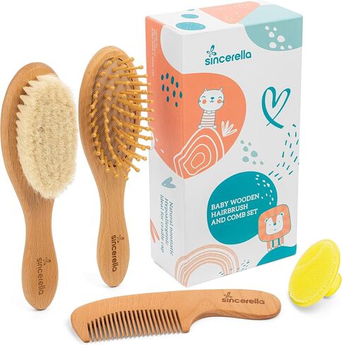 Baby Hair Brush and Comb Set for Newborn and Toddler Boy or Girl - Wooden Baby Hair Brush with Soft Goat Bristles for Cradle Cap in Saudi Arabia