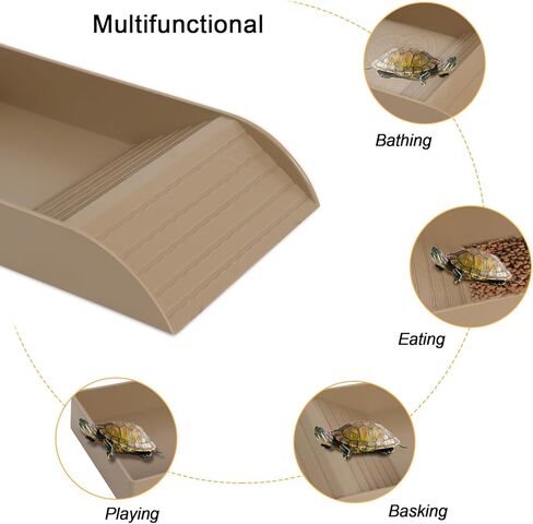 Reptile Feeding Dish with Ramp and Basking Platform Turtle Food Water Bowl Amphibians Habitat Horned Frogs Lizards Fit for Bath, Included 1PC Forcep in Kuwait