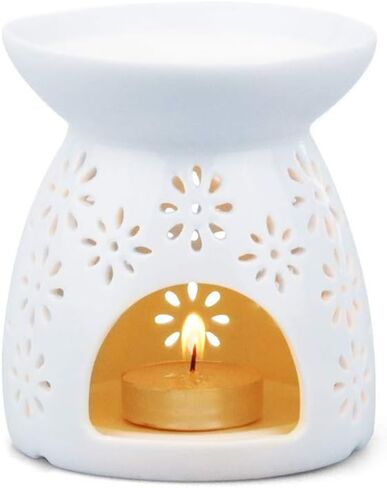 موقد شاي أبيض سيراميك من زوليفيز، موقد زيت للعلاج بالرائحة، سخان شمع، حامل Tealight (الألعاب النارية) in Kuwait