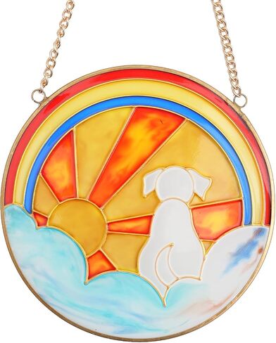 Dog Memorial Gifts for Loss of Dog, Stained Glass Round Rainbow Bridge Dog Sympathy Gift, Handcrafted Dog Window Hangings,Garden Suncatchers, Pet Loss Gifts For Christmas, Thanksgiving, Mothers Day in Saudi Arabia