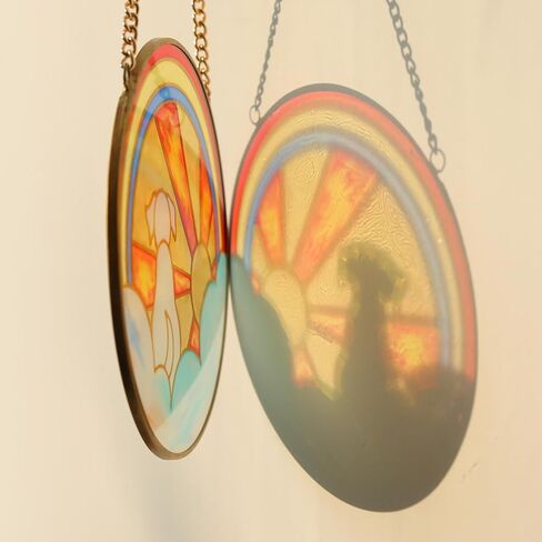 Dog Memorial Gifts for Loss of Dog, Stained Glass Round Rainbow Bridge Dog Sympathy Gift, Handcrafted Dog Window Hangings,Garden Suncatchers, Pet Loss Gifts For Christmas, Thanksgiving, Mothers Day in Saudi Arabia