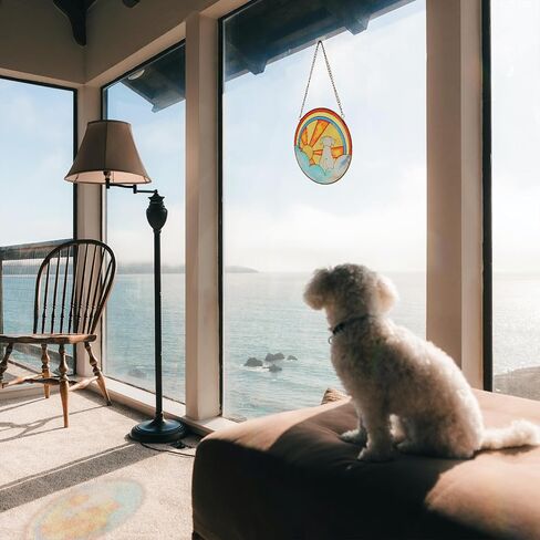 Dog Memorial Gifts for Loss of Dog, Stained Glass Round Rainbow Bridge Dog Sympathy Gift, Handcrafted Dog Window Hangings,Garden Suncatchers, Pet Loss Gifts For Christmas, Thanksgiving, Mothers Day in Saudi Arabia