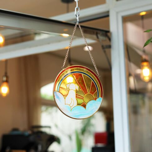 Dog Memorial Gifts for Loss of Dog, Stained Glass Round Rainbow Bridge Dog Sympathy Gift, Handcrafted Dog Window Hangings,Garden Suncatchers, Pet Loss Gifts For Christmas, Thanksgiving, Mothers Day in Saudi Arabia