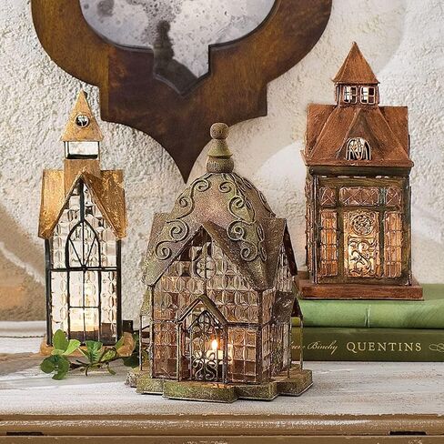 مجموعة من 3 فوانيس شموع زجاجية ومعدنية - منازل معمارية اوروبية كلاسيكية in Kuwait