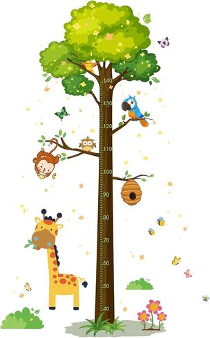 SUPERDANT 2 Sheets/Set Height Chart Tree Monkey Cartoon Growth Height Chart Animal Theme Wall Sticker PVC Height Measurement Ruler 40 to 140 cm Height Measure for Nursery Bedroom Living Room in Saudi Arabia