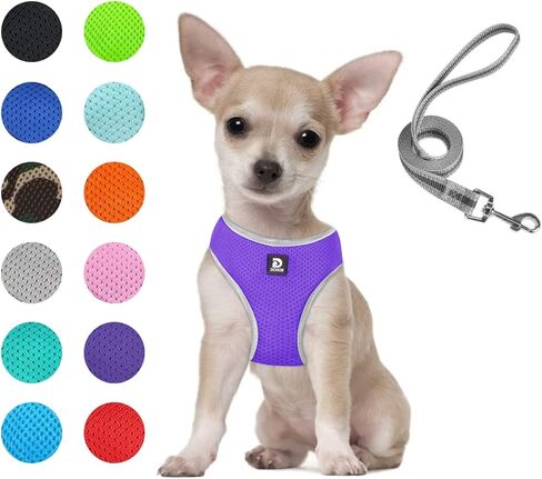 Puppy Harness and Leash Set- XS and Small Dog Harness- Soft Mesh Halter- Adjustable Reflective Teacup Dog Harness- No Pull No Choke (XS, Pink) in Saudi Arabia