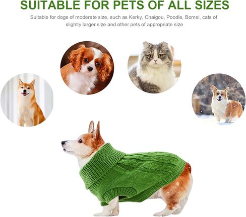 الياقة المدورة الكلب البلوز، سترة جرو دافئة للكلاب الصغيرة المتوسطة الشتاء محبوك الكلب البلوز لينة الكلب الملابس سترة للحيوانات الأليفة الخريف، الزي الشتوي لفصيل كورجي الويلزية، يوركشاير الكلب، البيجل (M، الأخضر) in Kuwait