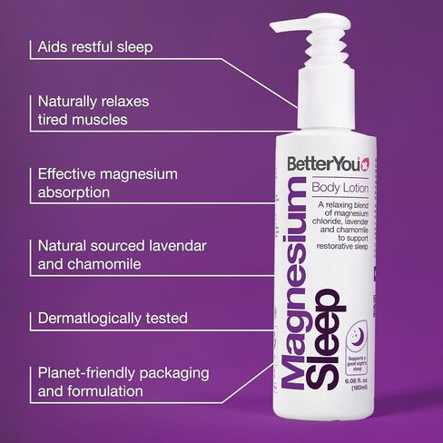 BetterYou Magnesium Sleep Body Lotion - Relaxing Body Lotion - Magnesium Body Cream WIth Lavender And Chamomile Blend - Sore Muscle Relief - 6.08 oz in Saudi Arabia