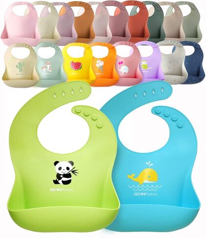 2-Pack Waterproof Silicone Baby Bib Lightweight Comfortable Easy-Wipe Clean (Light Pink/Purple, Small) in Kuwait
