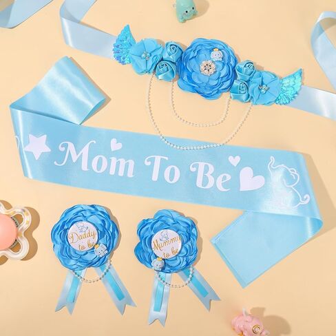 JieyueJewelry الأزرق الفيل الأمومة وشاح استحمام الطفل وشاح الأب ليكون الصدار دبوس مجموعة للفول السوداني موضوع دش الحمل زهرة حزام البطن الأمومة التصوير الفوتوغرافي كشف الجنس in Kuwait