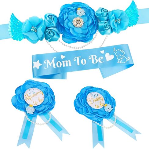 JieyueJewelry الأزرق الفيل الأمومة وشاح استحمام الطفل وشاح الأب ليكون الصدار دبوس مجموعة للفول السوداني موضوع دش الحمل زهرة حزام البطن الأمومة التصوير الفوتوغرافي كشف الجنس in Kuwait