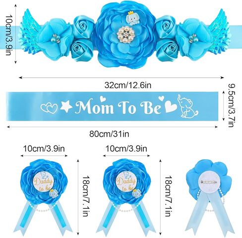 JieyueJewelry الأزرق الفيل الأمومة وشاح استحمام الطفل وشاح الأب ليكون الصدار دبوس مجموعة للفول السوداني موضوع دش الحمل زهرة حزام البطن الأمومة التصوير الفوتوغرافي كشف الجنس in Kuwait