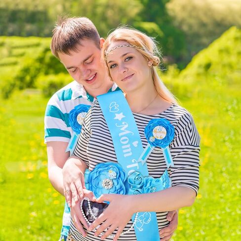 JieyueJewelry الأزرق الفيل الأمومة وشاح استحمام الطفل وشاح الأب ليكون الصدار دبوس مجموعة للفول السوداني موضوع دش الحمل زهرة حزام البطن الأمومة التصوير الفوتوغرافي كشف الجنس in Kuwait